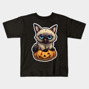 Cute Siamese Cat Lover Funny Halloween Siamese Cat Kids T-Shirt